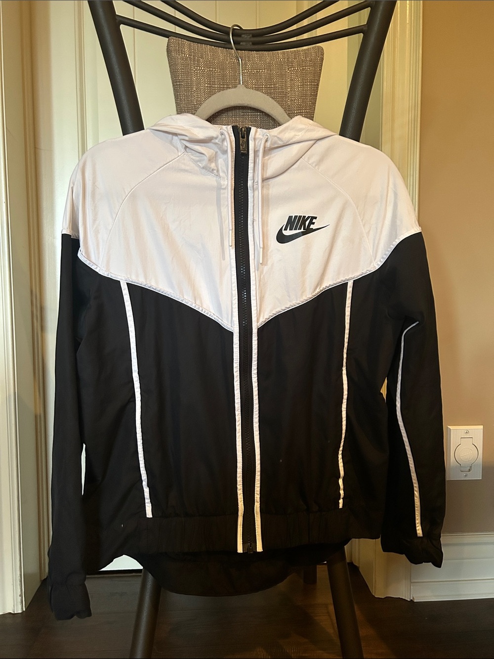 Nike Black and White Hooded Track Jacket
